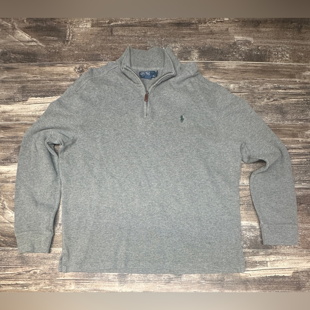 Polo Ralph Lauren Quarter Zip Sweater Gray Cotton XL Pony Logo - GUC